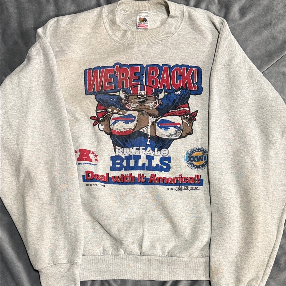 Fruit of the Loom Gray Buffalo Bills 'We're Back!' Crewneck 1994